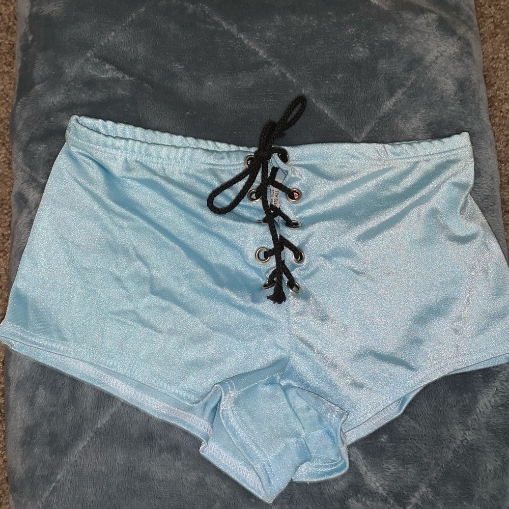 Blue Lace Up Shorts